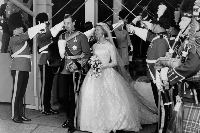Duke of Kent and Katherine Worsley leaving the church in York at the end of the ceremony of their wedding in June 1961.