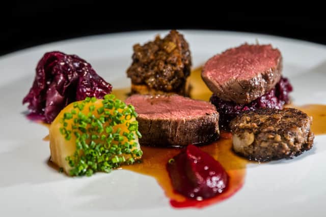 Venison. Beetroot, red cabbage, meatloaf. Picture By Yorkshire Post Photographer,  James Hardisty.