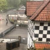 Last night's sudden storm saw the River Nidd burst its banks near the World’s End pub and Mother Shipton’s in Knaresborough with water rising onto the Low Bridge itself. (Picture contributed)