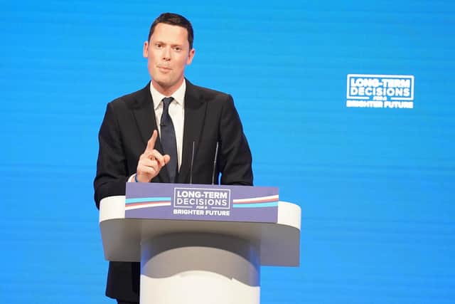 Justice Secretary Alex Chalk speaking during the Conservative Party annual conference.