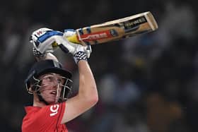England's Harry Brook plays a shot during the seventh Twenty20 international cricket match between Pakistan and England at the Gaddafi Cricket Stadium in Lahore on October 2, 2022. (Picture: AAMIR QURESHI/AFP via Getty Images)