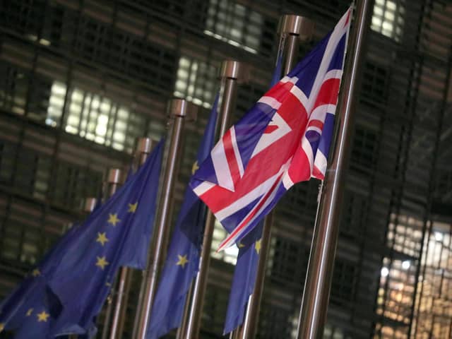 The Union flag flies outside the Berlaymont building, the Headquarters of the European Commission in Brussels.