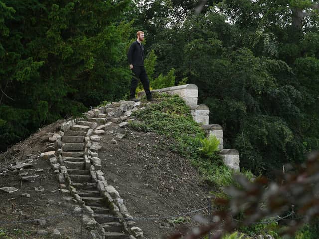 Senior gardener Ed Watchorn at Brodsworth Hall, where a series of steps have been uncovered in the garden. It is thought that the steps were either used to access a flag pole or to light a gas lamp.