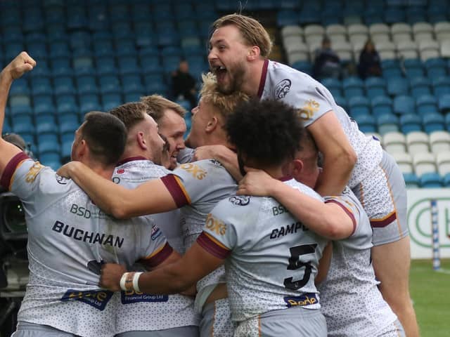 Batley Bulldogs celebrate a famous win at Featherstone Rovers. (Picture: Batley Bulldogs)