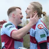 Just champion: Rotherham Titans' Jack Taylor celebrates scoring a try in the title-clinching win at Billingham (Picture: Kerrie Beddows)