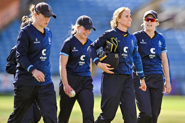 The Rachael Heyhoe Flint Trophy - Northern Diamonds v Southern Vipers - Headingley Stadium, Leeds, England - Northern Diamonds players including Hollie Armitage (C) (LEFT) and Lauren Winfield-Hill (WK) leave the field after the Southern Vipers innings (Picture: Will Palmer/SWPix.com)