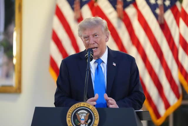 President Donald Trump speaks during an event with Republican lawmakers in the Rose Garden of the White House. PIC: AP Photo/Alex Brandon