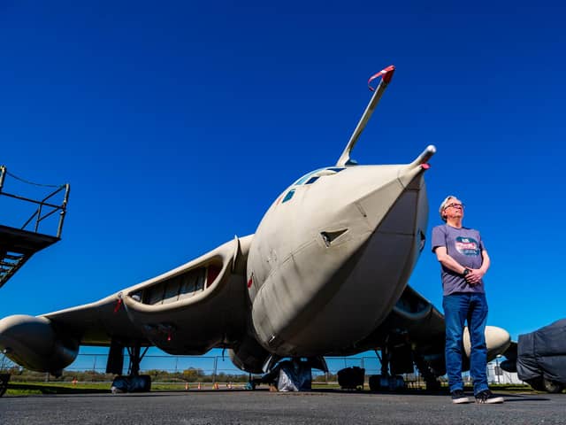 Jerry Ibbotson standing in front of the Handley Page Victor K2 Bomber/ Refueling Tanker XL231 aircraft. (Pic credit: James Hardisty)