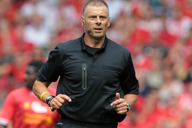 Ex- Premier League and FIFA listed referee Mark Halsey officiating a match in 2013. Picture: LINDSEY PARNABY/AFP via Getty Images.