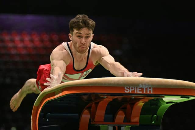 Britain's Harry Hepworth competes on the Pommel Horse during the Men's Team Finals event at the Artistic Gymnastics European Championships, in Rimini in April (Picture: GABRIEL BOUYS/AFP via Getty Images)