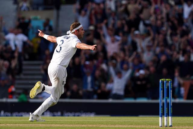 England's Stuart Broad celebrates taking the wicket of Australia's Alex Carey to win the fifth LV= Insurance Ashes Series test match at The Kia Oval, London.(Picture: Mike Egerton/PA)
