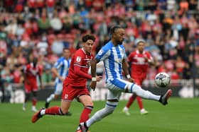 Huddersfield Town winger Sorba Thomas in action against Middlesbrough in August, with Boro rival Hayden Hackney in pursuit. Picture: Jonathan Gawthorpe.