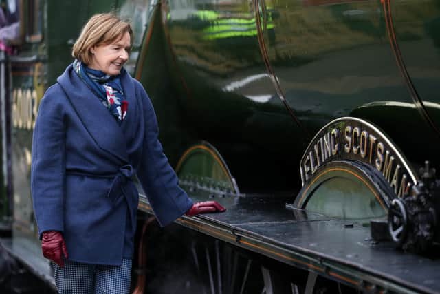 Penny Vaudoyer, the daughter of Alan Pegler who saved the Flying Scotsman from the scrap heap, looks at the name plate for the Flying Scotsman at Swanage Railway in Dorset ahead of its first trip. The Flying Scotsman was purchased by the National Railway Museum in 2004, and restored in a £4.2 million, ten-year project funded by the National Heritage Memorial Fund and the Heritage Lottery Fund as well as from public donations.
Picture: PA