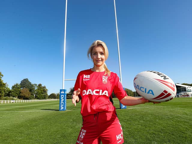 Helen Skelton at an England women's rugby league training session in Leeds