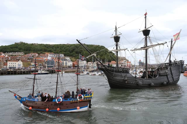 The Spanish Galleon replica Nao Victoria arrives in Scarborough pic Richard Ponter