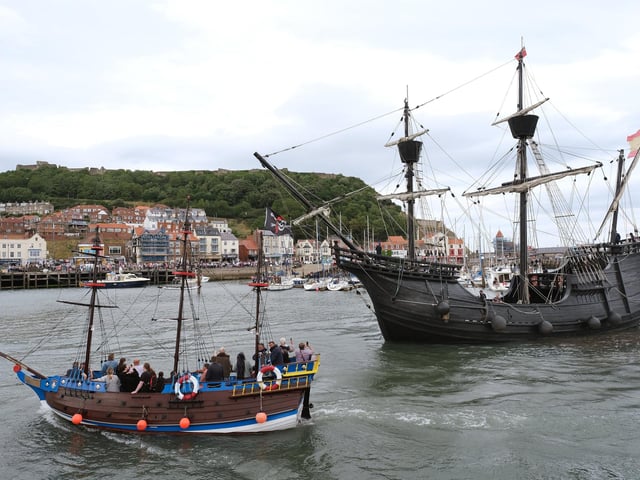 The Spanish Galleon replica Nao Victoria arrives in Scarborough pic Richard Ponter