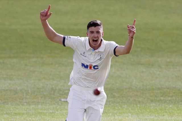 Yorkshire's Matthew Fisher bowling during day one of the Vitality County Championship match with Leicestershire at Headingley (Picture: Richard Sellers/PA)