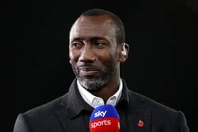 MANCHESTER, ENGLAND - NOVEMBER 09: Former Footballer and TV Pundit, Jimmy Floyd Hasselbaink looks on prior to the Carabao Cup Third Round match between Manchester City and Chelsea at Etihad Stadium on November 09, 2022 in Manchester, England. (Photo by Lewis Storey/Getty Images)