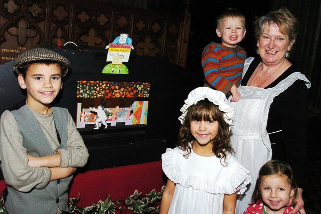 Pauline Venables, of Wheatley, pictured with l-r Michael Forrester, nine, Catherine Forrester, six, grandson Loui Venables, two and grandaughter Grace Venables, four during the Victorian experience at Doncaster Minster in 2008
