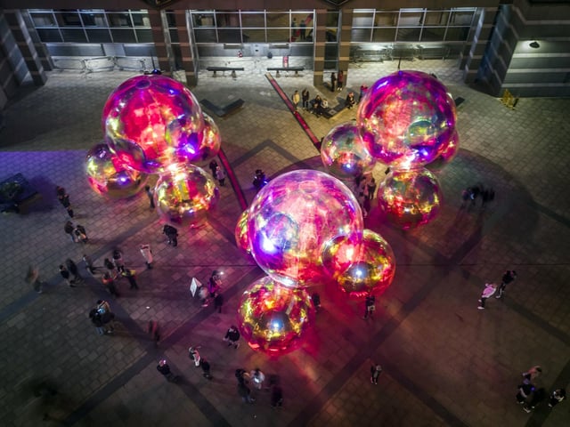 People view light installation Evanescent by artist Atelier Sisu, part of Light Night Leeds, the UK's largest annual arts and light festival. Photo credit: Danny Lawson/PA Wire