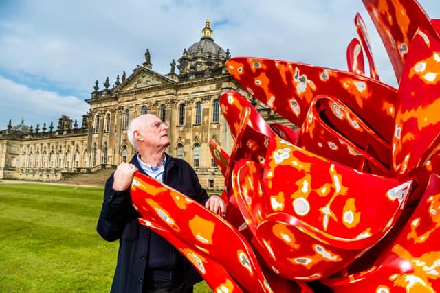 Sir Tony Cragg, acclaimed British-born sculptor, who is having a major exhibition at Castle Howard starting in May next to one of his works Industrial Nature (Aluminium 2024). Picture By Yorkshire Post Photographer,  James Hardisty