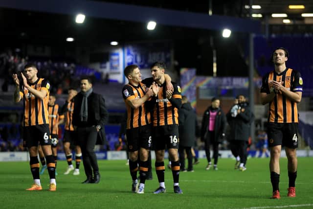 Hull City players applaud supporters following their Championship win over hosts Birmingham City at St. Andrew's Picture: Bradley Collyer/PA