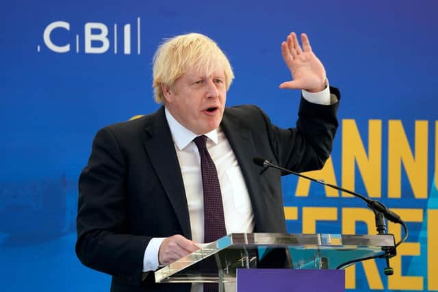 Former Prime Minister Boris Johnson speaking during the CBI annual conference in 2021. PIC: Owen Humphreys/PA Wire
