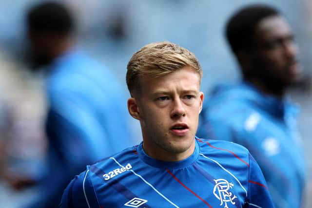 GLASGOW, SCOTLAND - MAY 13: Connor Barron of Rangers warms up prior to the William Hill Premiership match between Rangers and Hibernian at Ibrox Stadium on May 13, 2026 in Glasgow, Scotland. (Photo by Ian MacNicol/Getty Images)