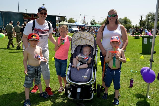 Armed Forces Day at Shireoaks Sports and Social Club, pictured are Jo Dexter-Knowles and Andrea Talbot with children Alyssa-May Dexter-Knowles, nine, Ash Dexter-Knowles, six, Xander Dexter-Knowles, eight months and Jayden Hubbard, five.