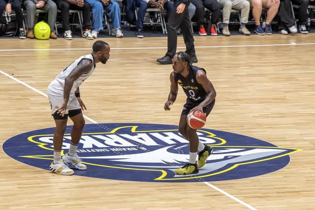 Devearl Ramsey, right, was the spark for Sheffield Sharks in their home opener against Newcastle Eagles (Picture: Tony Johnson)