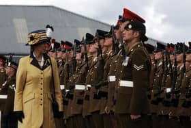 Princess Anne during a previous visit to Harrogate inspects the troops at the Passing Out parade at the Army Foundation College Harrogate.