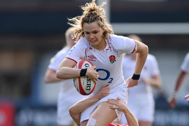 Keighley's Ellie Kildunne of England is tackled by Hannah Jones of Wales during the TikTok Women's Six Nations match between Wales and England at Cardiff Arms Park (Picture: Dan Mullan/Getty Images)