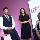 Left to right are Amjed Zaman, Jennifer Lee and Patricia Obawole from LCF Law