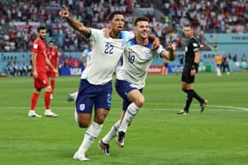 FULL OF PROMISE: England's Jude Bellingham celebrates with Mason Mount after opening the scoring against Group B opponents Iran at the FIFA World Cup in Qatar four years ago. Picture: Clive Brunskill/Getty Images