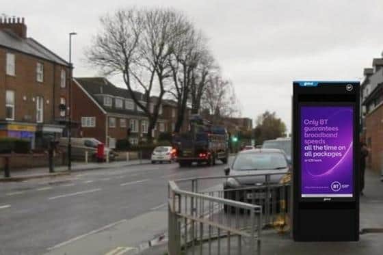 An impression showing how a BT Street Hub planned in Fulford Road could look
