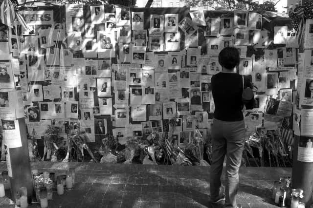 The prayer wall at the Belle Vue Hospital on 1st Avenue and E29th on September 18, 2001. PIC: BRUCE ROLLINSON
