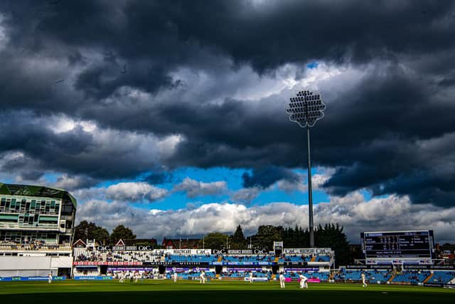 Black skies and sunshine. A spectacular view of Headingley as Yorkshire took on Worcestershire. Picture: Tony Johnson
