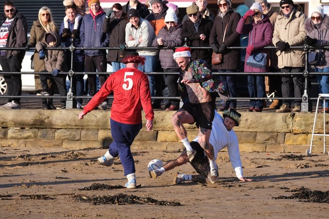 Action from the big Boxing Day football match.