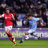 Rotherham United's Dan Barlaser (left) and Coventry City's Gustavo Hamer in action during the Sky Bet Championship match at the Coventry Building Society Arena, Coventry. Picture: John Walton/PA Wire.