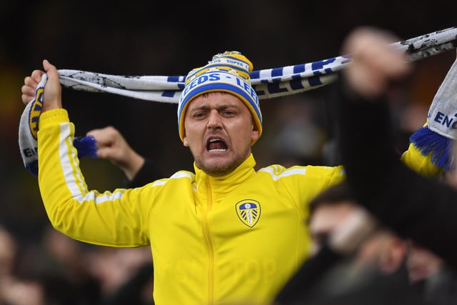 A Leeds United fan shows their support during the Premier League match between Leeds United and AFC Bournemouth at Elland Road on November 5.
