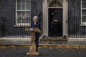 Liz Truss speaks in Downing Street as she resigns as Prime Minister. PIC: Dan Kitwood/Getty Images