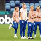 England's (left-right) Katie Robinson, Millie Bright,  Rachel Daly and Lauren Hemp on the pitch at the Sydney Football Stadium. Photo credit: Zac Goodwin/PA Wire.