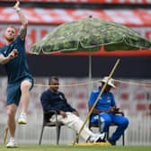 ON THE BALL: England captain Ben Stokes bowls during a nets session in Ranchi Picture: Gareth Copley/Getty Images