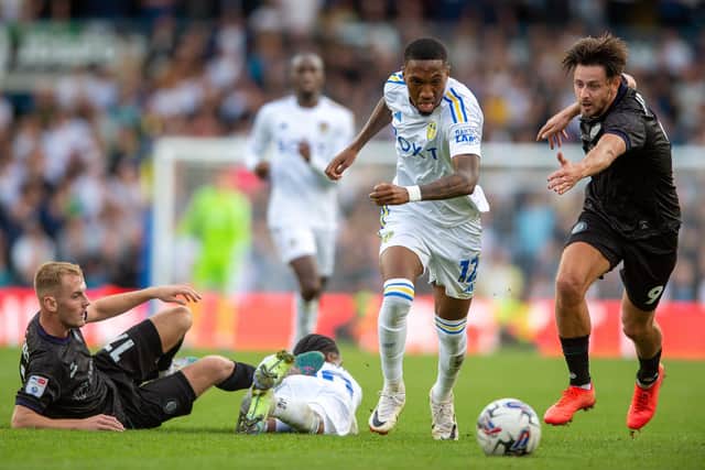 RUSTY: Jaidon Anthony (centre) has been short of minutes since joining Leeds United on loan from Bournemouth on deadline evening