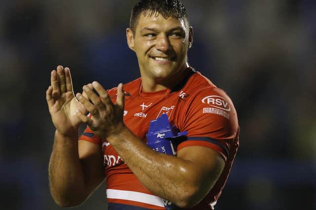 Hull KR's Ryan Hall applauds the fans after the game against Warrington Wolves.