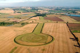 Thornborough Henges, with the northernmost henge that is for sale at the top of the image