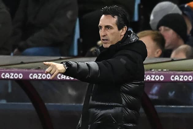 Aston Villa's Spanish head coach Unai Emery gestures on the touchline during the English FA Cup third round football match between Aston Villa and Stevenage at Villa Park in Birmingham, central England on January 8, 2023. (Photo by BEN STANSALL/AFP via Getty Images)
