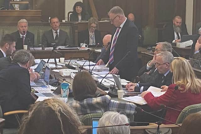 Councillor Gareth Dadd, North Yorkshire Council\'s deputy leader, speaking in the council chamber Picture: LDRS