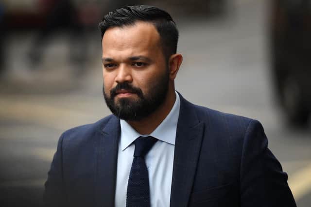 Former cricket player Azeem Rafiq arrives to attend a Cricket Discipline Commission hearing, relating to allegations of racism at Yorkshire County Cricket Club, in London on March 1, 2023.(Picture: DANIEL LEAL/AFP via Getty Images)