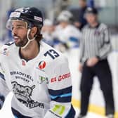 DOUBLE DELIGHT: Matt Bissonnette found the net both nights for Sheffield Steeldogs, as they eked out one-goal wins against NIHL National rivals Basingstoke Bison and Bees IHC. Picture courtesy of Peter Best/Steeldogs Media